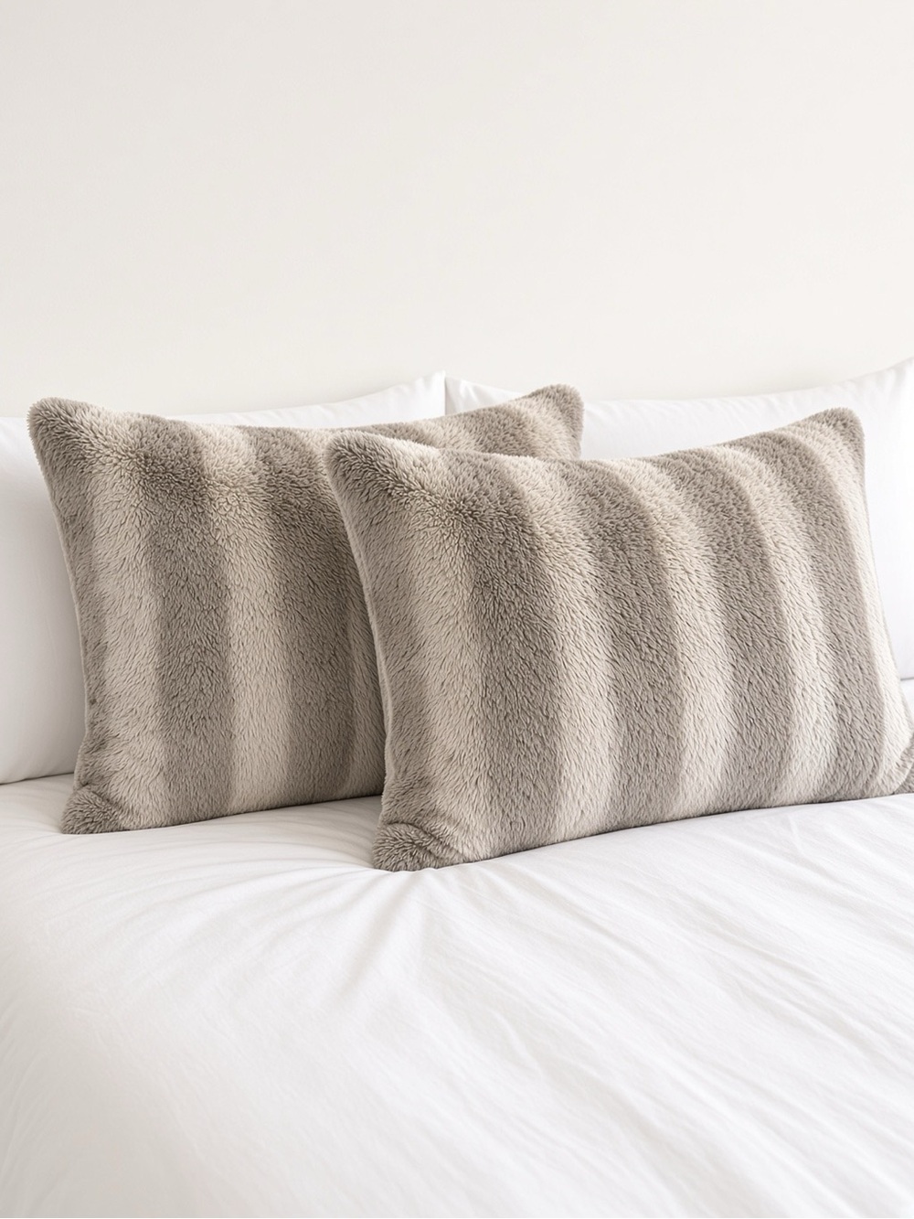 Faux Fur Lumbar Pillow Pair in Taupe
